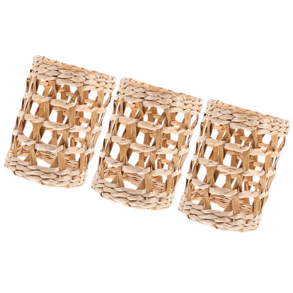 PAMINGONO 3-Pack Beige Straw Woven Cup Holder Sleeves, Insulated Covers for Coffee Mugs and Glass Bottles
