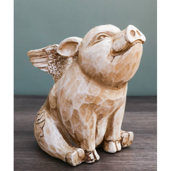 Rustic Country Farmhouse Hog Heavens Flying Baby Angel Pig Coin Money Bank