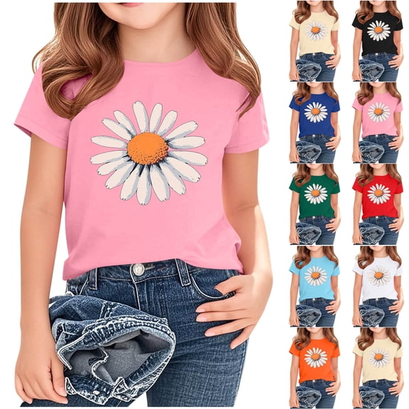 Piuwrlz Summer Short T Shirts for Girls Short Tops Crew Neck T-Shirts Beige Size 9 Years