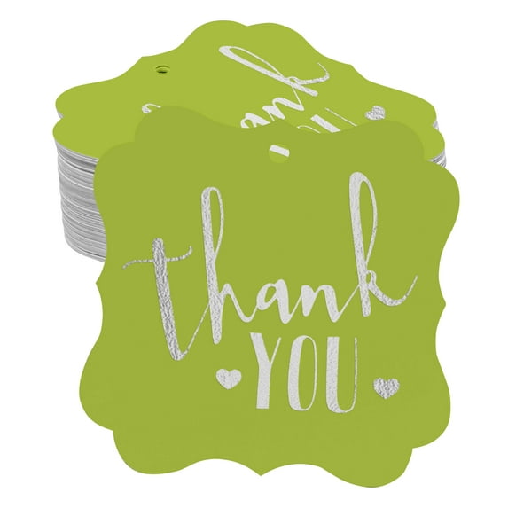 Inkdotpot Thank You Bridal Shower-Baby Shower-Retirement-Wedding-Birthday Bottle Tag Real Silver Foil Favor Bracket Shape Hang Tags Pack Of 50