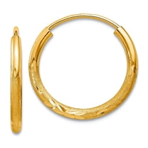 10k Solid Yellow Gold 1.5mm Satin Sparkle-Cut Endless Hoop Earrings 14x14mm Wide 1.5mm Thick Hoop Earring for Women