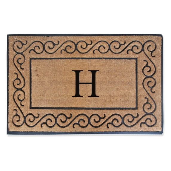 First Impression Hand-Crafted Paisley Border Rubber and Coir Monogrammed Door Mat