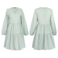 thumbnail image 5 of FANCYINN Long Sleeve Shift Tunic Dress Ruffle Swing Babydoll Juniors Mini Tiered Dress with Pockets Green Pinstripe XS, 5 of 6