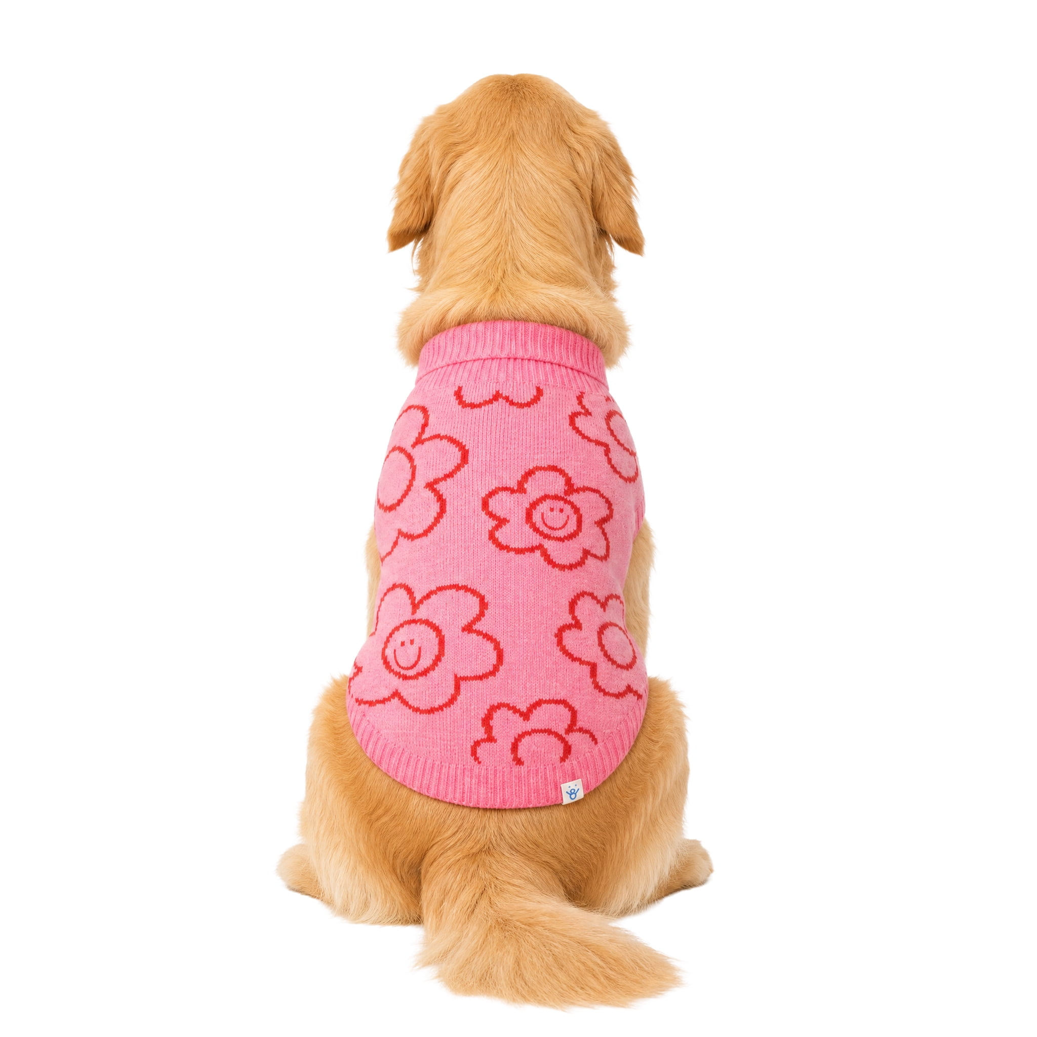 Oodles Smiling Daisies Fall Turtleneck Dog Sweater, Pink, XL