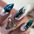 thumbnail image 3 of 96pcs Press on Nails Purple, Blue, Green Gradient Glitter Nail Art Gold Foil Leaves Ins Style,Drop-Shaped and Medium Square-Shaped,Full Cover Removable Fake Nails on Daily and Party for Women Girls, 3 of 10
