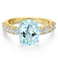 thumbnail image 3 of Gem Stone King 14K Two Tone Gold Sky Blue Topaz and Lab Grown Diamond Engagement Ring for Women | 5.38 Cttw | Oval 11X9MM | Gemstone November Birthstone | Size 7, 3 of 6
