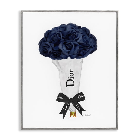 Stupell Industries Art Deco Blue Rose Floral Bouquet Fashion Glam Bow Gray Framed Giclee Art, 24 x 30, by Amanda Greenwood