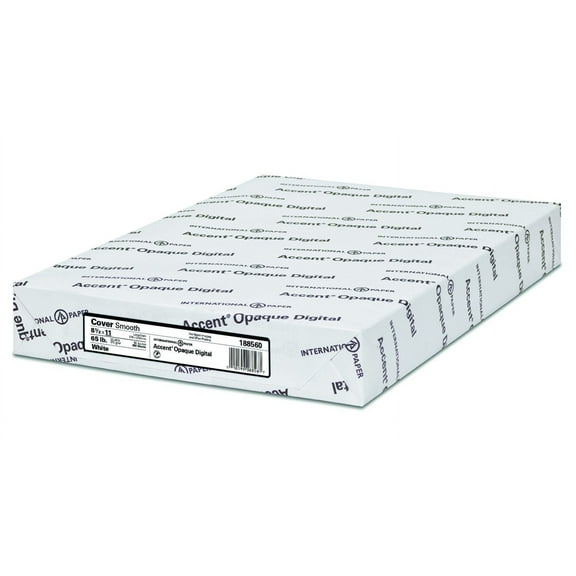 Accent Opaque 8.5 x 11 White Paper 65lb Smooth Cover 97 Bright 250/Ream (188560)