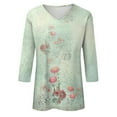 thumbnail image 3 of Womens Tunic Tops 3/4 Length Sleeve Fashion Graphic Print V-Neck Pullover T-Shirts Spring Dressy Casual Classic Fit Outfit Clothes, 3 of 4