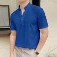 thumbnail image 3 of fatyb Mens Casual Tshirts Stand Collar V Neck Eyelet Embroidery Shirts Lightweight Summer Beach Tops, 3 of 5