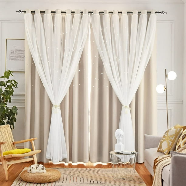 Cortinas opacas Loyala Star para dormitorio, 108 pulgadas, color crema, 2 paneles