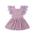 thumbnail image 1 of Mialoley Bébé Fille Été Robe Sans Manches Fusée Manches Dentelle Patchwork V Dos Robe de Soleil, 1 of 7