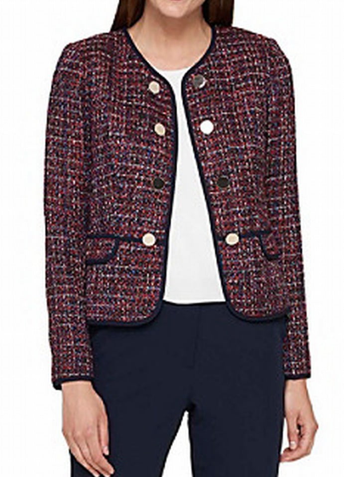 Tommy Hilfiger NEW Black Womens Size 10 Tweed Button Embellished Jacket ...