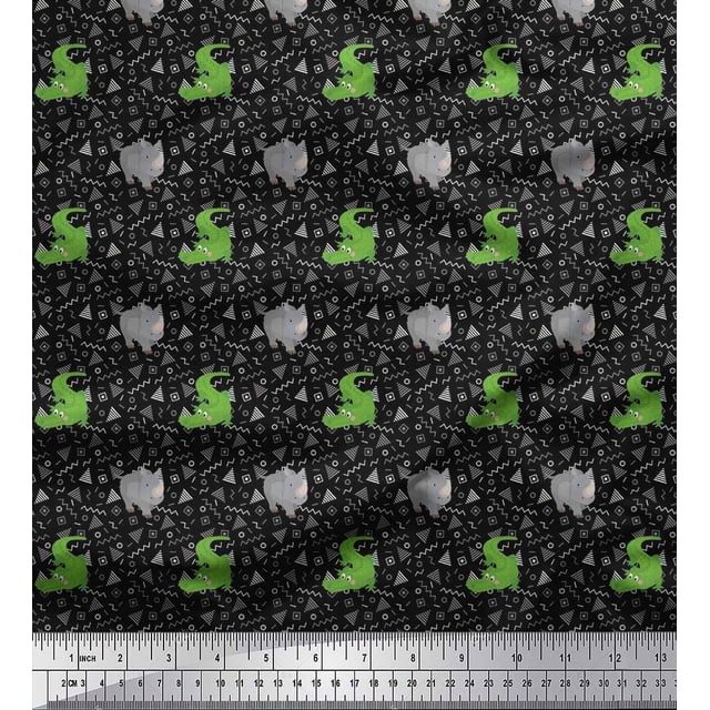 Soimoi Rayon Fabric Geometric Shapes,Crocodile & Rhinoceros Kids Fabric Prints by Yard 42 Inch Wide