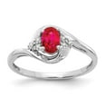 thumbnail image 1 of 14K White Gold Ring Band with Stones (07) July Ruby Oval Red Diamond Round, Size 7, 1 of 5