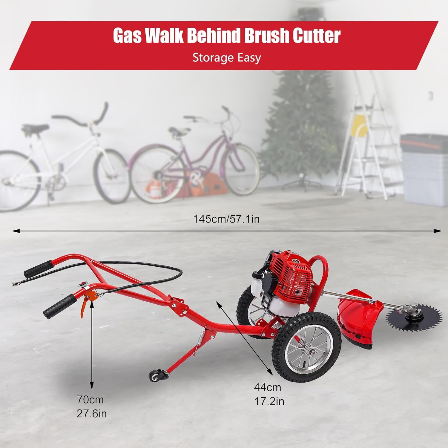 49CC Walk Behind Lawn Mower 2 Stroke Gas Lawn Mower Hand Push Lawn Mower Air Cooling Gas Powered Mower with Adjustable Handle