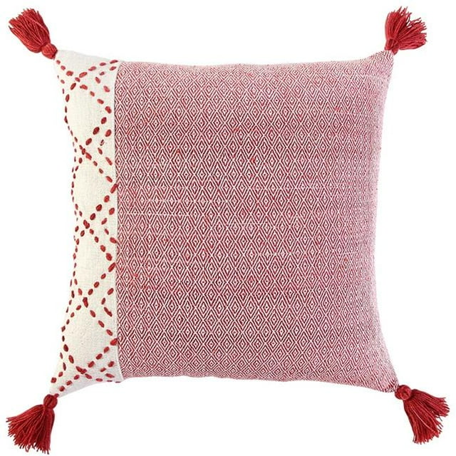 HomeRoots 403472 Ivory & Red Accent Stitch Color Block Throw Pillow