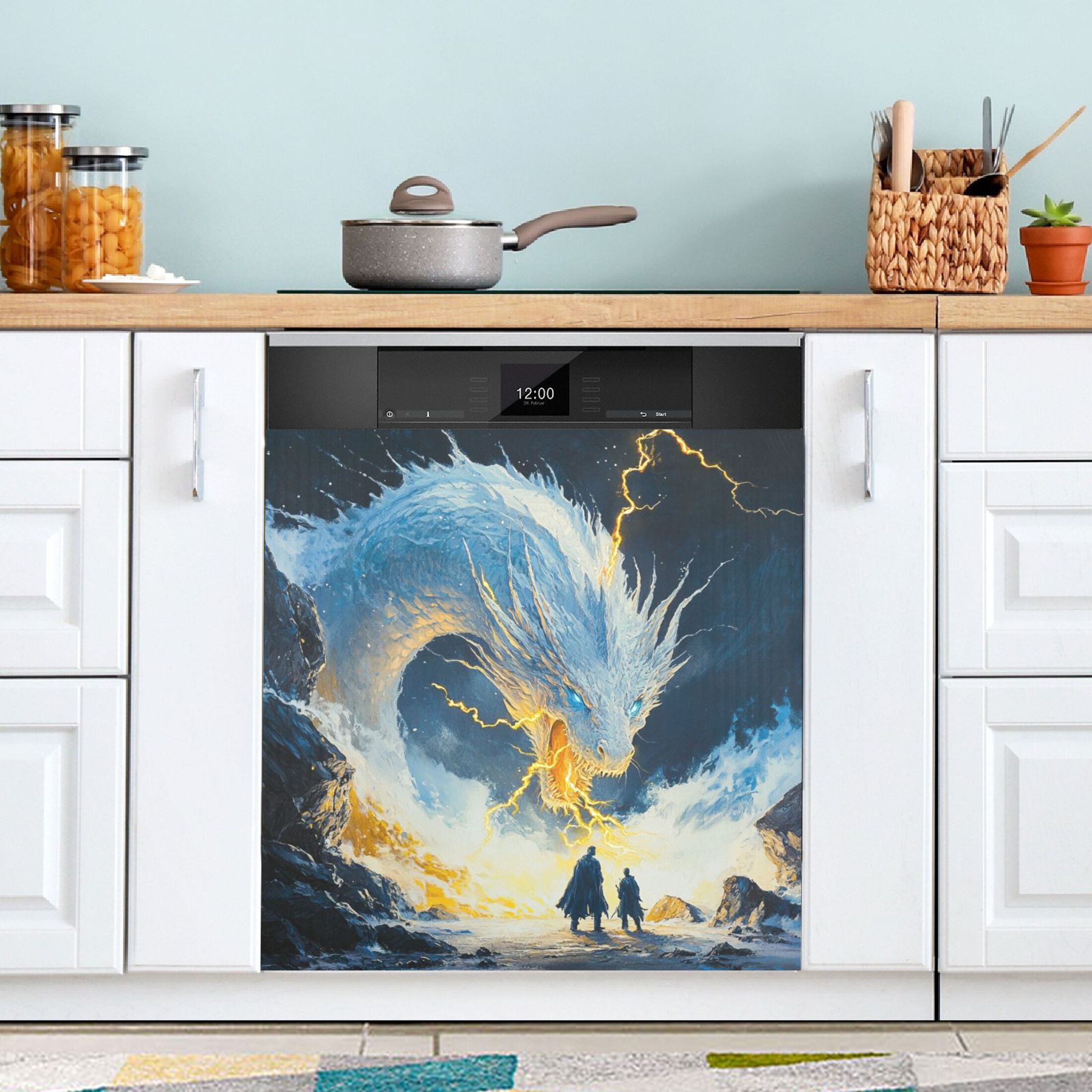 Dishwasher Magnetic Sticker 23x26 Inch Refrigerator Magnetic Sticker Washing Machine Magnetic Sticker Kitchen Panel Magnetic Sticker Home Decor White Lightning Dragon