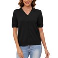 thumbnail image 3 of Uvplove Women's V Neck Crochet Knit Cardigan Short Sleeve Open Front Button Down Hollowed Out Soft Shrugs Tops,Black,XX-large, 3 of 9