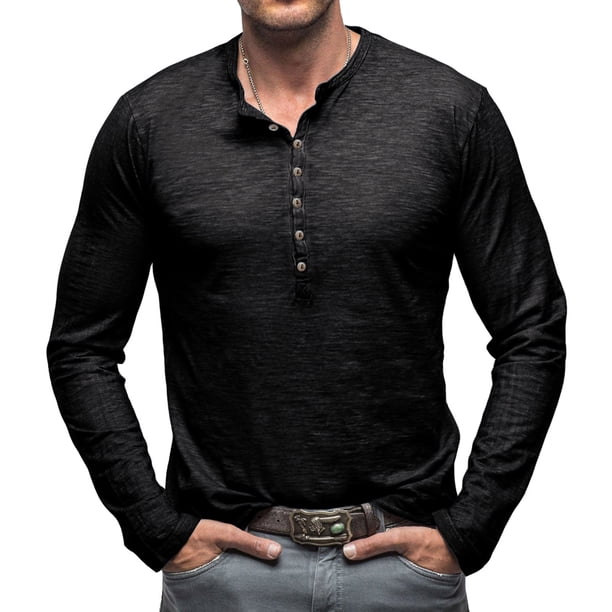 Blusas y camisas de manga larga con cuello redondo para hombre, blusas casuales de moda de color liso de manga larga, blusas transpirables para hombre