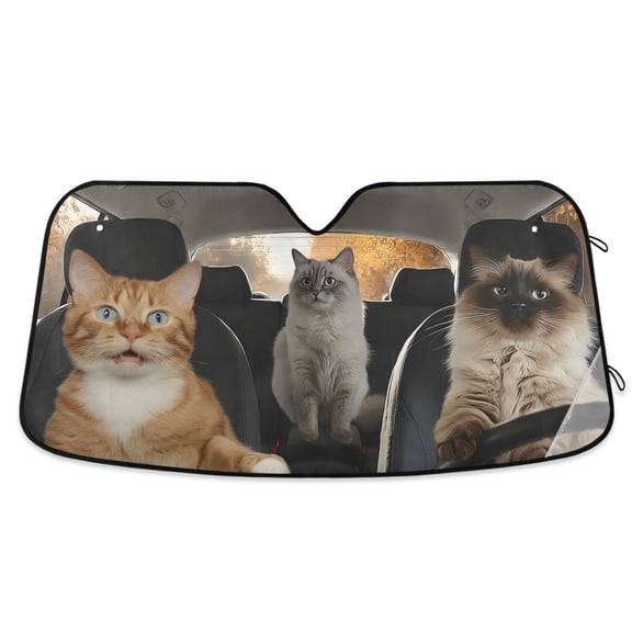 ALAZA Funny Cat Driving Pattern Car Windshield Sun Shade Foldable UV Ray Sunshade Visor Protector 55 x 27.6in