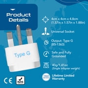 Ceptics Grounded Universal Plug Adapter for UK (Type G) - 3 Pack