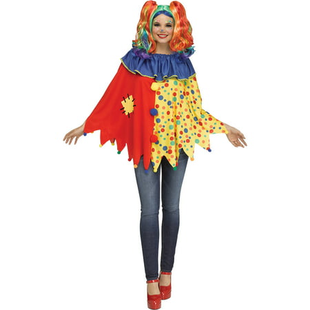 Womens Multicolored Spotted Clown Instant Halloween Circus Easy Costume Poncho