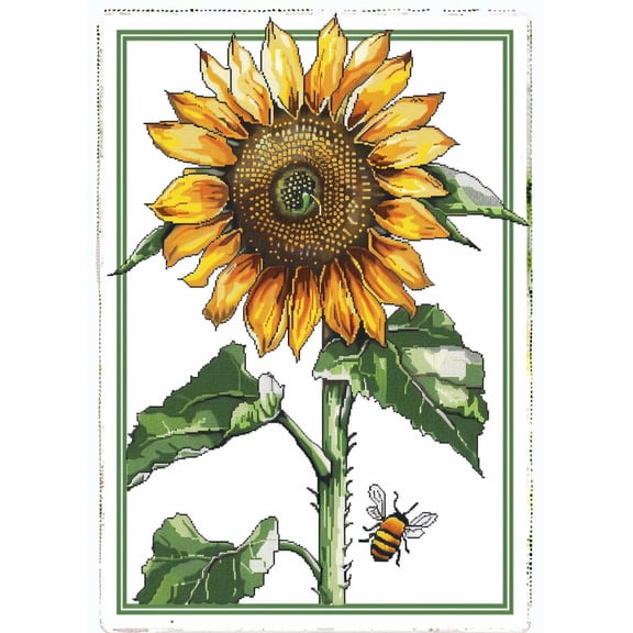 Sunflower and Bee Honeycomb DIY 11CT Stamped Cross Stitch Kits for Beginners Easy Needlepoint Embroidery Counted Cross Stitch Art Craft for Wall Decoration 12x16inch(12)