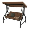 thumbnail image 4 of Dextrus 3-Seat Porch Swing Bed with Canopy & Cushion for Adults in Garden, Poolside, Balcony (Brown), 4 of 11