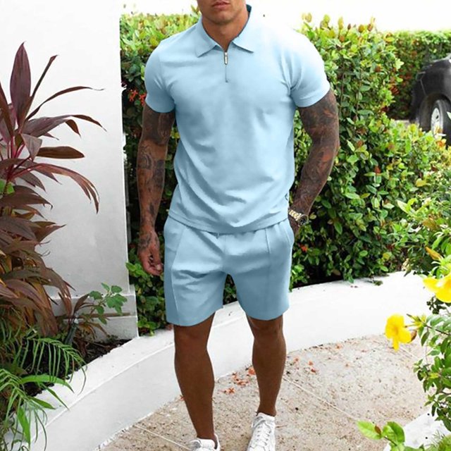 TIMIFIS Men's Short Ensembles Outfits 2 Piece Survêtement Short Manches Décontracté Uni Col Rabattu Zip Pull Sport Short Manches Costume - Automne
