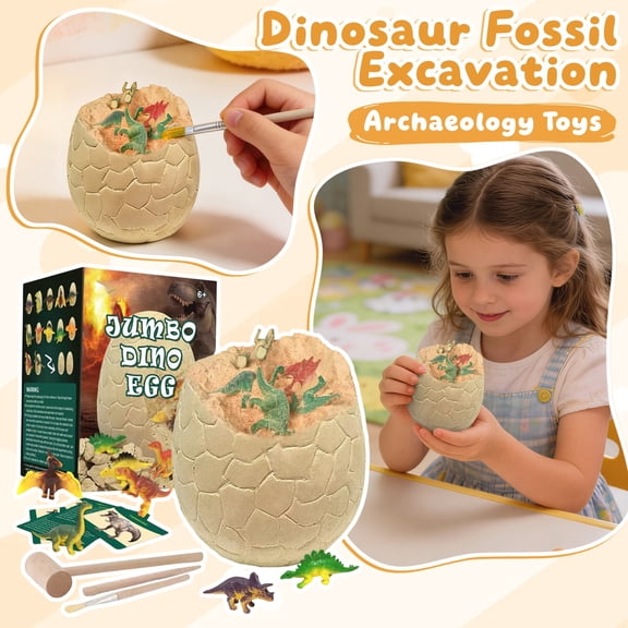 ELFINDEA Jumbo Dino Egg Excavation Kit, learning toys for Paleontology, Giant Fossil Dig Set for 5 to 9 Year to Explore Science