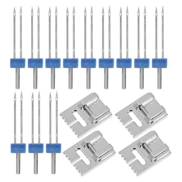 Combo de 4 juegos de agujas dobles y prensatelas - Juego de dobladillo y prensatelas para máquina de coser - Pasador doble de 2/90, 3/90 y 4/90 mm - Suministros de costura profesionales