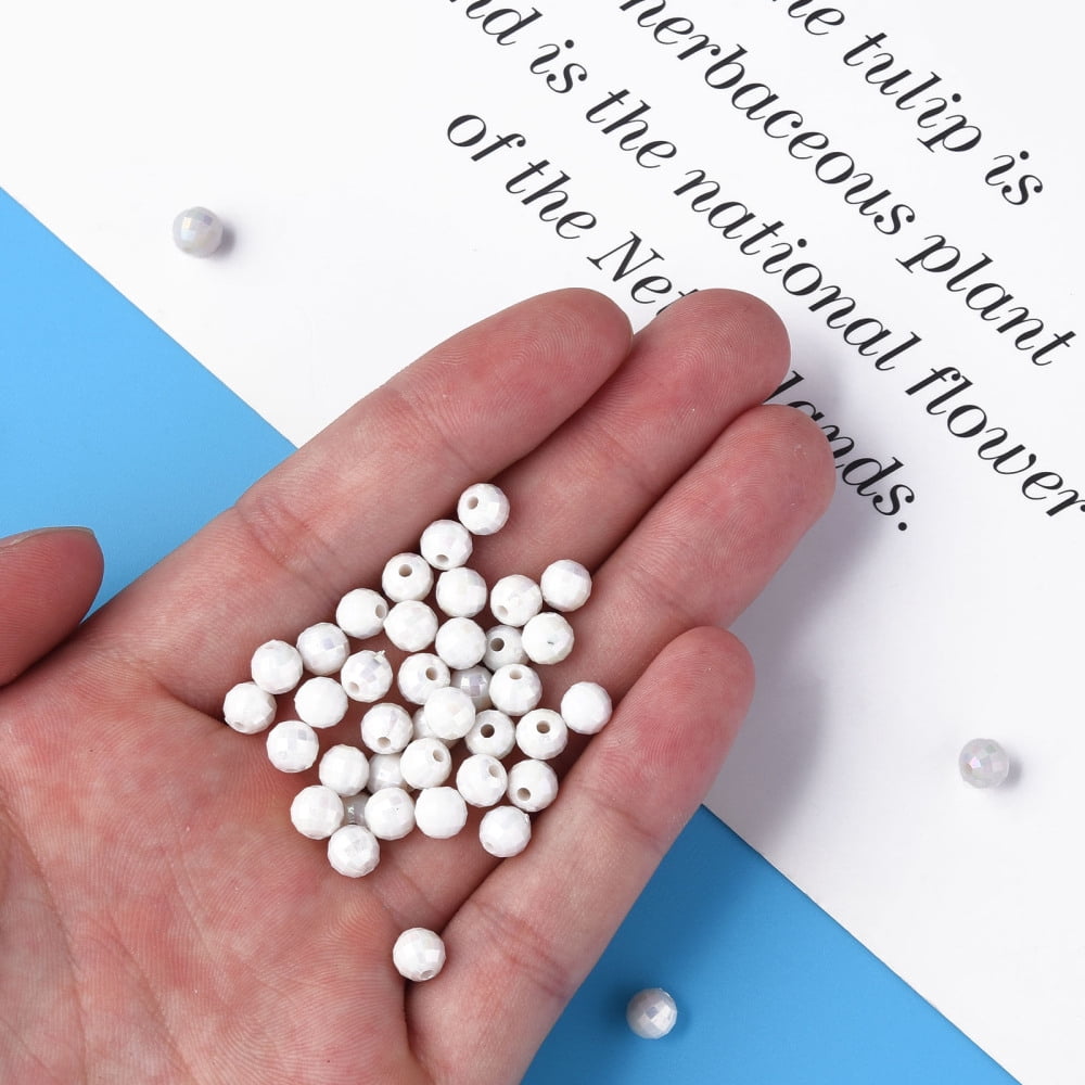 Opaque Acrylic Beads AB color Plated Faceted Round White 6x5.5mm Hole: 1.5mm 4800pcs/500g