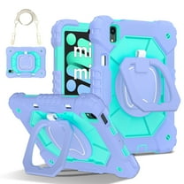 Dteck with Pencil Holder Case for mini A17 Pro 2024,iPad mini 6th Generation 8.3 inch Heavy Duty Silicone Case 360 Degree Rotating Handle Stand Cover with Shoulder Strap,Purple Mint