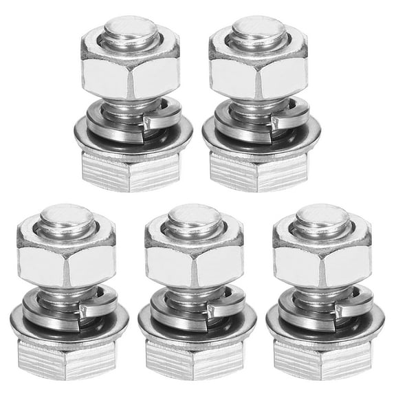 M8 x 16mm 304 Stainless Steel Hex Head Screws Bolts, Nuts, Flat & Lock Washers Assortment Kit, 5 Sets
