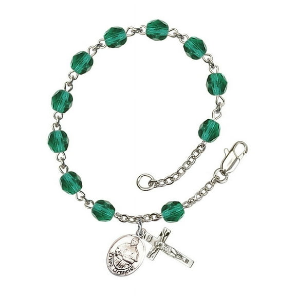 Pope Francis Silver Plate Rosary Bracelet 6mm December Blue Fire Polished Beads Crucifix Size 5/8 x 1/4 medal charm