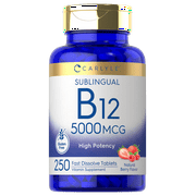 Vitamin B12 5000mcg | 250 Vegetarian Tablets | Natural Berry Flavor | by Carlyle