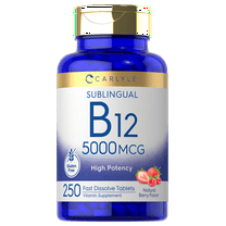 Vitamin B12 5000mcg | 250 Vegetarian Tablets | Berry Flavor | by Carlyle