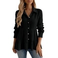 thumbnail image 3 of Antqov Button Up Shirt Women, Long Sleeve Solid Color Lapel Pleated Loose Tapered Waist Shirts, Business Fashion Comfy Soft Office Dress Shirt Work Blouse, 3 of 7
