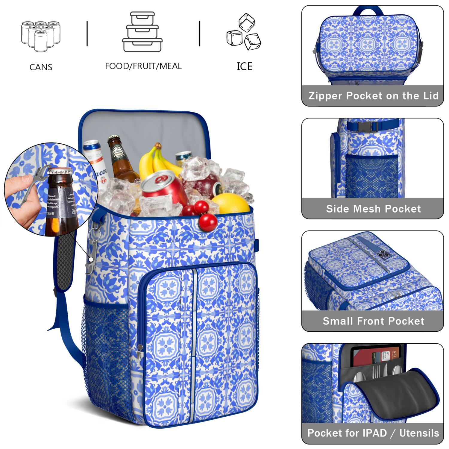 Cooler Backpack Insulated Backpack Cooler for Men & Women,Bohemian Tribal Lunch Backpack for Picnic Lunch Hiking