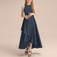 thumbnail image 2 of felwors Girls Sleeveless Party Dresses Tween Girls Satin Trendy Pageant Bridesmaid Wedding Guest Gown Irregular Ruffle Hem Navy, 10-12 Years, 2 of 5