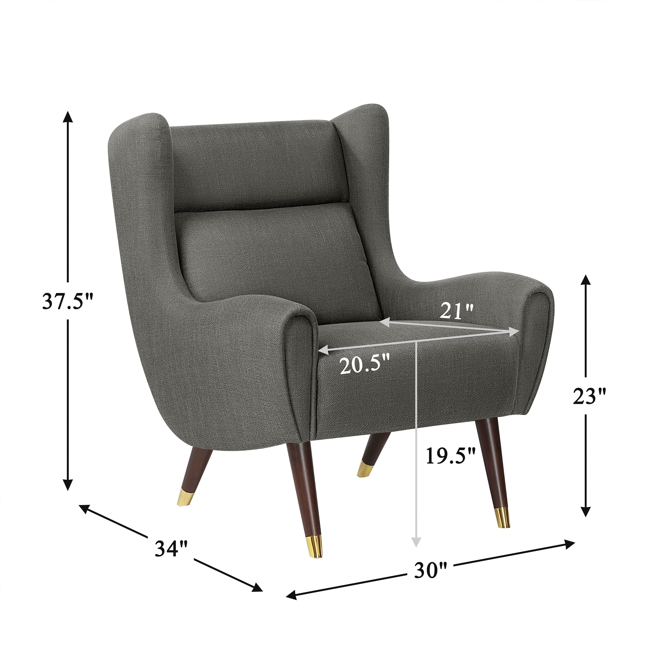 OakvillePark Calista Textured Fabric Wingback Accent Chair, Dark Gray