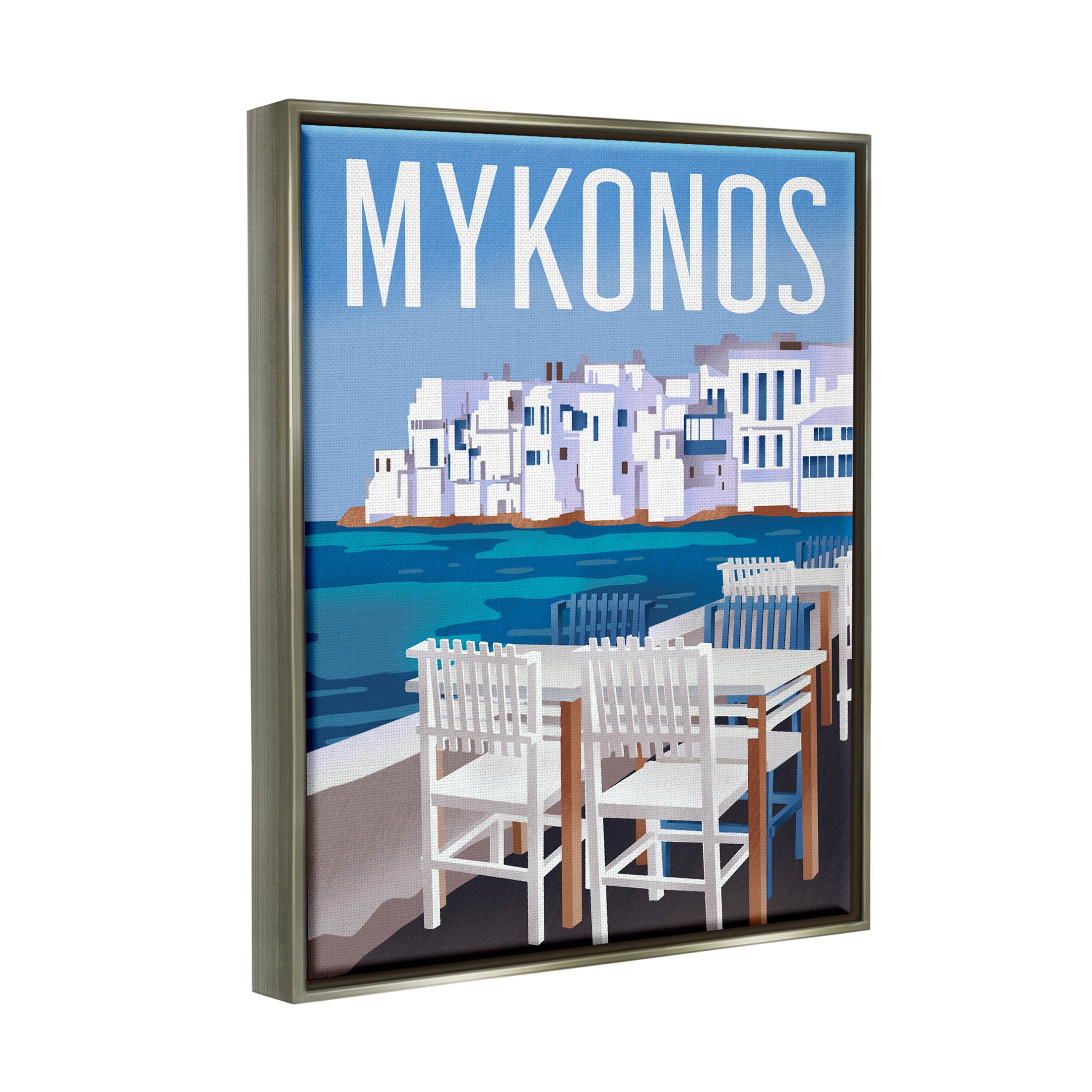 Stupell Industries Mykonos Seaside Vacation Graphic Art Luster Gray Floating Framed Canvas Print Wall Art, Design by Ziwei Li