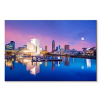 Elephant Stock Downtown Cleveland Reflection Wall Art - Horizontal Canvas Wall Art - Living Room Wall Decor - Places Canvas - Blue And White Decor - 51" x 34"