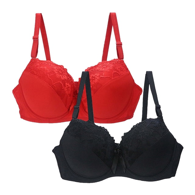 Timegard Bras for Women 2pc Adjustable Strap Lace Bow Tie Full Support Breathable Comfy Everyday Bras