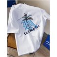 thumbnail image 1 of California LA Letter & Palm Tree Print Casual Crew Neck T-Shirt - Cotton, Slight Stretch, Geometric-Pattern, Knit Fabric, 1 of 6