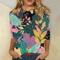 thumbnail image 3 of JTZGDY 3/4 Length Sleeve Tops for Women Loose Fit Casual Beach Tropical Printed Summer Crewneck Oversized Tunic Blouse Lightweight Cozy Graphic Vacation T-Shirts Multicolor#13 S, 3 of 6