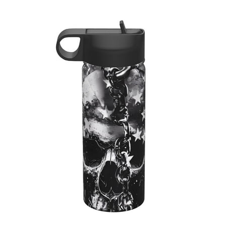 

Fuzoiu Chained Skull Artwork Print 18oz Insulated Sports Kettle Outdoor Sport Gym Stainless Steel Water Bottle With Straw Lid