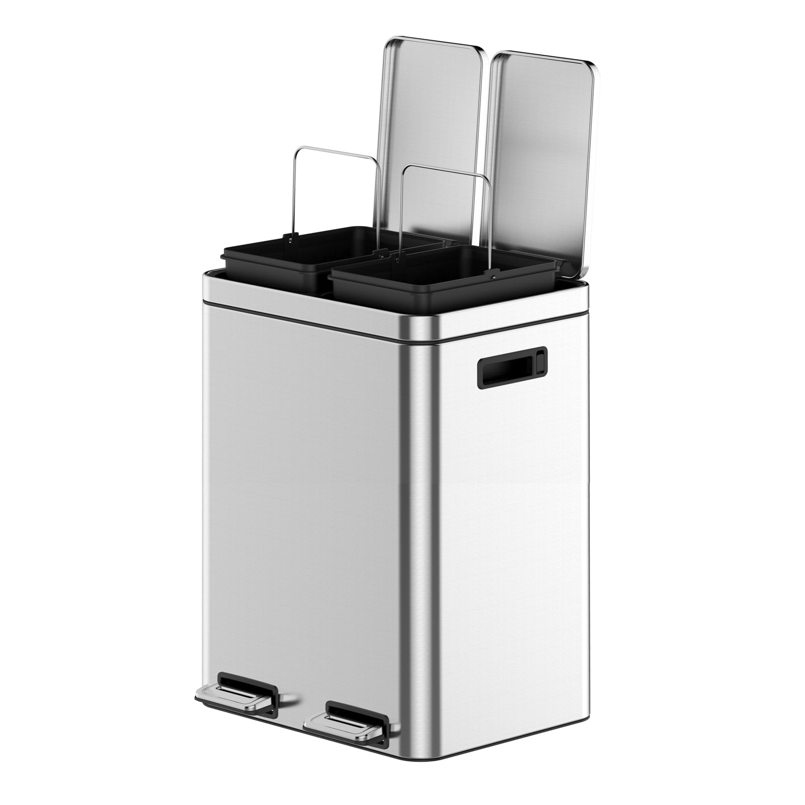 Dual Compartment Trash Can, Stainless Steel Kitchen Step Trash Can with Lids, Foot Pedals, Garbage and Recycle Bin Combo with Removable Buckets for Home Office