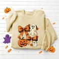 thumbnail image 4 of Mifsaly Womens Vintage Pumpkin Ghost Graphic Crewneck Sweatshirt Long Sleeve Fall Pullover Top Spooky Bow Print Casual Comfy Shirt for Autumn Season Halloween Party Beige,XL, 4 of 5